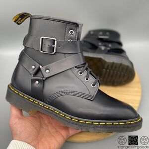 Dr Martens Boots Mens 13 Black Leather Cristofor Motorcycle Harness Buckle Biker